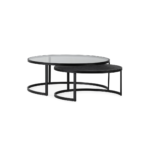 SYLAS Black Oak and Glass Coffee Table Set with tempered glass top, black oak base, and metal frame. Shop at Louis & Henry