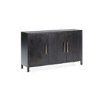 LUXOR Large Black Cedar Wood Sideboard with elegant gold handles, featuring a sleek black finish and three doors with adjustable shelves.