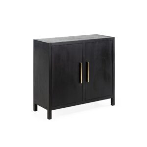 LUXOR Small Black Cedar Wood Sideboard with elegant gold handles, featuring a sleek black finish and two doors with adjustable shelves.