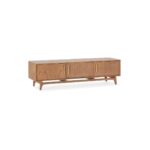 BRECKLAND Cedar Wood TV Unit with a natural finish and luxurious golden metal handles.