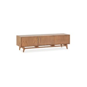 BRECKLAND Cedar Wood TV Unit with a natural finish and luxurious golden metal handles.