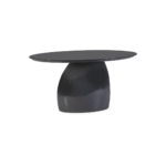 GALIA Dining Table featuring an oval black fibreglass top and a uniquely shaped black fibreglass base, embodying modern sculptural design