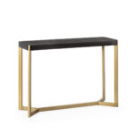 CAMBRIDGE Gold and Black Console Table with a black spruce wood top and gold-finished metal frame, perfect for contemporary and glam interiors.