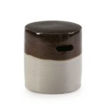 Blakely Brown and White Ceramic Stool featuring handle holes and a striking colour contrast.