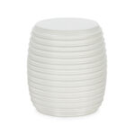 BENSON Matt White Fibrestone Stool with ribbed edges and a sleek cylindrical shape.