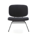 FENTON Black Velvet Modern Lounge Chair with a low-profile design, velvet upholstery, and a slim black metal frame.