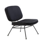 FENTON Black Velvet Modern Lounge Chair with a low-profile design, velvet upholstery, and a slim black metal frame.