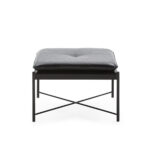 Julian Black Leather Stool with a square cushion, button tufting, and a sleek black metal frame.