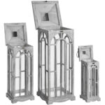 Set of Three Wooden Lanterns With Archway Design, ideal for enhancing hallway décor. Shop now at www.louisandhenry.co.uk.