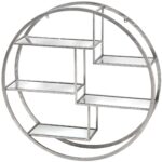 Large Circular Silver Shelf with a sleek metal frame and mirrored glass shelves, perfect for adding stylish display space to your home. Shop now at www.louisandhenry.co.uk.