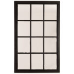 Black wooden windowpane-style mirror, ideal for adding depth and elegance to living rooms, hallways, and bedrooms.