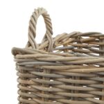 Set of 3 square wicker baskets with natural rattan texture and sturdy woven handles, ideal for storage and adding rustic charm to any room.