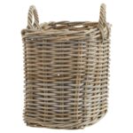 Set of 3 square wicker baskets with natural rattan texture and sturdy woven handles, ideal for storage and adding rustic charm to any room.