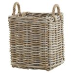 Set of 3 square wicker baskets with natural rattan texture and sturdy woven handles, ideal for storage and adding rustic charm to any room.