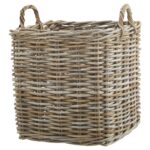 Set of 3 square wicker baskets with natural rattan texture and sturdy woven handles, ideal for storage and adding rustic charm to any room.