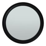 Large round black wood framed mirror ideal for modern, minimalist, and industrial interiors.