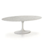 ETRO White Marble Coffee Table with an oval marble top and sleek tulip base, perfect for contemporary interiors.