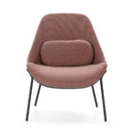 SWAINSTON Modern Lounge Chair in dusty rose with a high back, sleek black metal legs, and a wide cushioned seat.