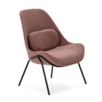 SWAINSTON Modern Lounge Chair in dusty rose with a high back, sleek black metal legs, and a wide cushioned seat.