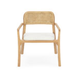 ASHFORD Natural Rattan Armchair with a rattan backrest, natural fabric seat, and solid wood frame, perfect for contemporary or traditional interiors.