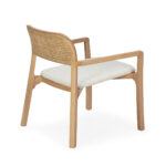 ASHFORD Natural Rattan Armchair with a rattan backrest, natural fabric seat, and solid wood frame, perfect for contemporary or traditional interiors.