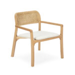 ASHFORD Natural Rattan Armchair with a rattan backrest, natural fabric seat, and solid wood frame, perfect for contemporary or traditional interiors.