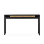 OXFORD Black Console Table with natural rattan slim inserts at the top and a black frame, ideal for modern home decor and versatile placement.