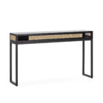 OXFORD Black Console Table with natural rattan slim inserts at the top and a black frame, ideal for modern home decor and versatile placement.