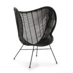 ROCHFORD Black Rattan Wingback Chair with natural rattan seat and black metal frame.