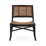 GLENWOOD Black Rattan Armchair with natural woven seat and backrest, black frame.