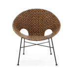 DENHAM Circular Rattan Bowl Chair with a black metal frame and Greek key woven design in black, brown, and natural tones.