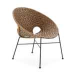 DENHAM Circular Rattan Bowl Chair with a black metal frame and Greek key woven design in black, brown, and natural tones.