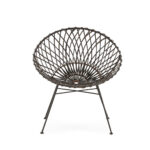 ORWELL Natural Wicker Bowl Chair with a dark gray woven seat and black metal frame, blending mid-century modern design with contemporary aesthetics.