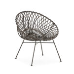 ORWELL Natural Wicker Bowl Chair with a dark gray woven seat and black metal frame, blending mid-century modern design with contemporary aesthetics.