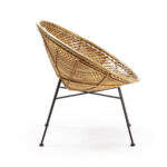 PEMBERTON Rattan Bowl Chair with a natural woven rattan seat and minimalist black metal frame, blending bohemian style with modern design.