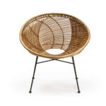 PEMBERTON Rattan Bowl Chair with a natural woven rattan seat and minimalist black metal frame, blending bohemian style with modern design.