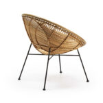 PEMBERTON Rattan Bowl Chair with a natural woven rattan seat and minimalist black metal frame, blending bohemian style with modern design.