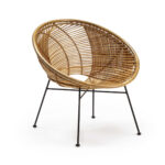 PEMBERTON Rattan Bowl Chair with a natural woven rattan seat and minimalist black metal frame, blending bohemian style with modern design. www.louisandhenry.co.uk