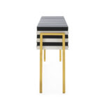 Belgravia Stripe Console Table with black and white stripes, gold legs, and modern bold design.