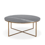 BELMORE Grey Marble Coffee Table with a sleek marble top and cross metal base, perfect for modern or classic interiors.