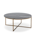 BELMORE Grey Marble Coffee Table with a sleek marble top and cross metal base, perfect for modern or classic interiors.