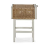 Jolynn White Cedar Wood and Rattan Bedside Table with woven rattan drawer, modern bedroom furniture.