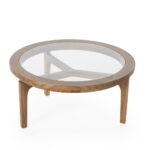 ÉTIENNE Small Cedar Wood Coffee Table with glass inlay and natural finish, showcasing a blend of craftsmanship and contemporary design.