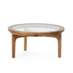 ÉTIENNE Small Cedar Wood Coffee Table with glass inlay and natural finish, showcasing a blend of craftsmanship and contemporary design.