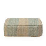 Winslow Shumak Grey Pouf featuring a woven natural fiber design with diagonal stripes in beige and grayish-green.