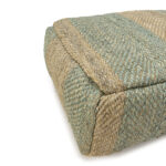 Winslow Shumak Grey Pouf featuring a woven natural fiber design with diagonal stripes in beige and grayish-green.