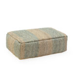 Winslow Shumak Grey Pouf featuring a woven natural fiber design with diagonal stripes in beige and grayish-green.