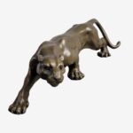 15" Leopard Bronze Sculpture featuring a lifelike depiction of a leopard walking, crafted from solid brass with soft brown patina, signed by Barye.