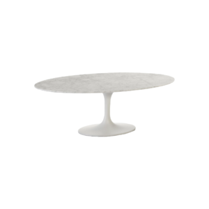 ETRO White Marble Coffee Table with an oval marble top and sleek tulip base, perfect for contemporary interiors.