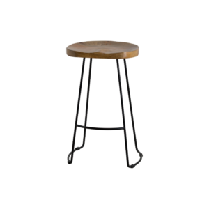 FRANKLIN Hardwood Shaped Barstool with a hardwood seat and metal legs, showcasing an industrial design. Shop now at www.louisandhenry.co.uk